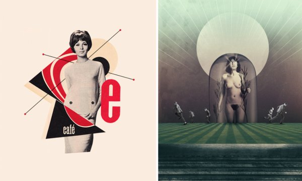 à gauche : Café – Itchi. Traits noirs réalisés sur ordinateur / à droite : Awakening – Julien Pacaud