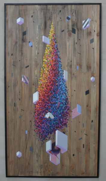 "Grown up from concrete", 2017 - Acrylique, peinture aérosol et marqueur sur panneau signé